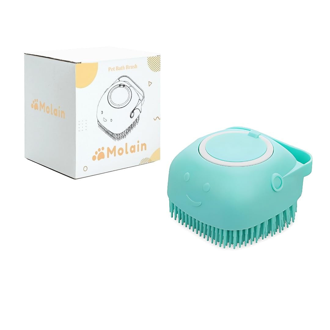 Dog Cat Bath Brush Comb Silicone Rubber Dog /Puppy Massage Brush Hair Fur Grooming Cleaning Brush Soft Shampoo Dispenser (Blue)