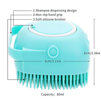 Dog Cat Bath Brush Comb Silicone Rubber Dog /Puppy Massage Brush Hair Fur Grooming Cleaning Brush Soft Shampoo Dispenser (Blue)
